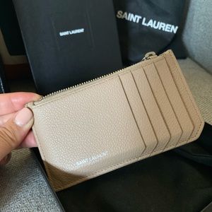 Authentic fragments ysl zipped card case wallet beige tan